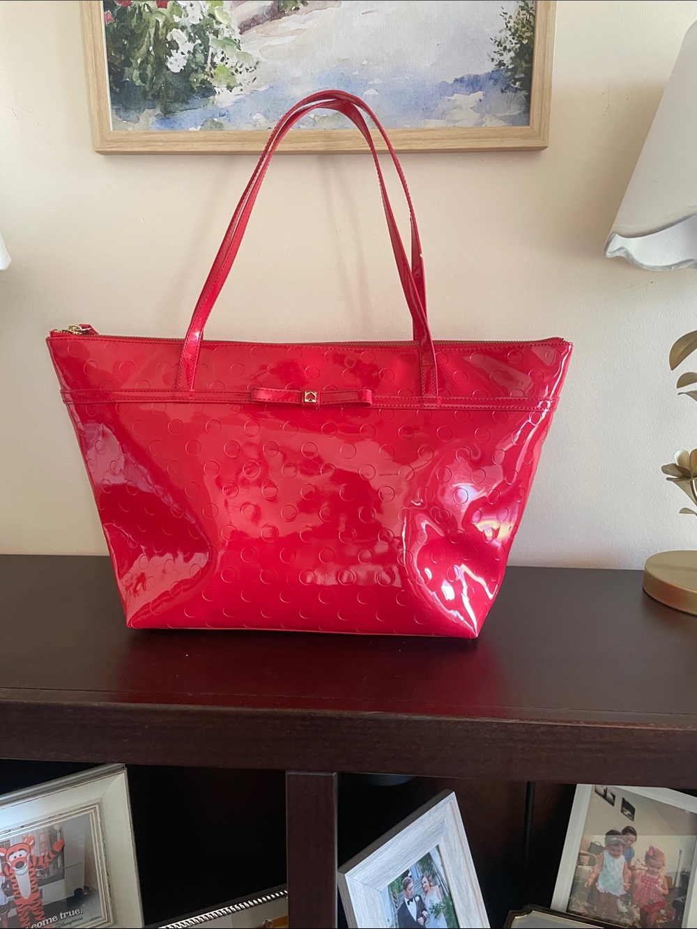 Kate Spade EUC Camilla Street coral polka dot tote